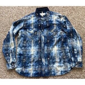 Ryan Michael Shirt Mens Large Blue Tie Dye Snap Native American Thunderbird